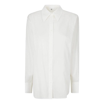 White Semi-Transparent Shirt with Straight Collar