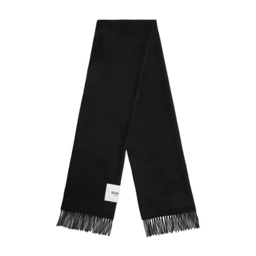 Black Scarf with Fringes and Logo Label