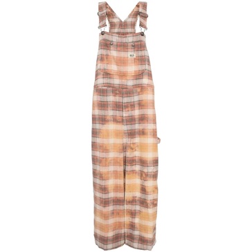 Plaid Jumbo Overall in Bleached Orange