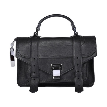 Black Leather Shoulder Bag with Twist Lock