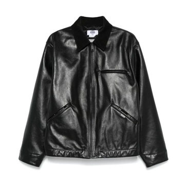 Black Leather Padded Jacket Zip-Fastening