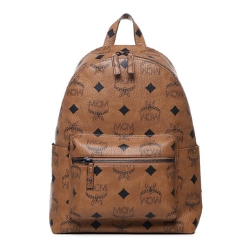 Brandy Shiny Leather Backpack with Logo Print