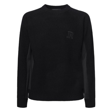 Black Wool Sweater with Embroidered Logo