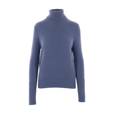 Blue Cashmere Sweater High Neck