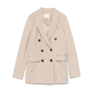 Beige Double-Breasted Jacket with Peak Lapels