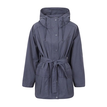 Short Blue Cotton and Nylon Twill Parka