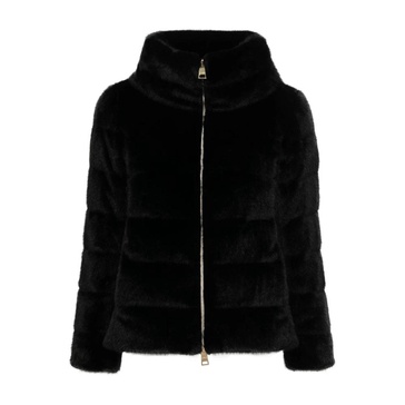 Black Faux Fur Crater Collar Coat