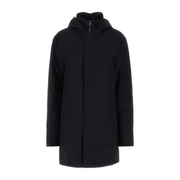 Navy Blue Polyester Blend Winter Parka