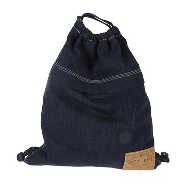 Denim Drawstring Backpack with Zip Pocket