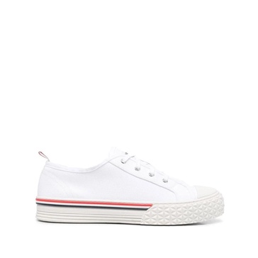 White Stripe-Trim Lace-Up Sneakers