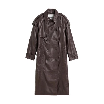 Brown Leather Biker Trench Coat