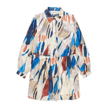 Beautiful Shirt Dress with Pleated Waist and Abstract Print