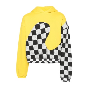 Yellow Multicolour Check Hoodie Sweater