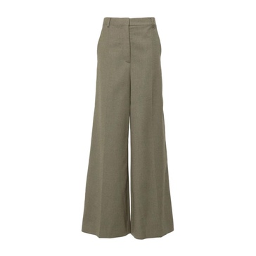 Green Wool Flannel Flared Trousers