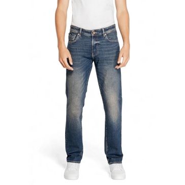 Blue Plain Mens Jeans Zip Button