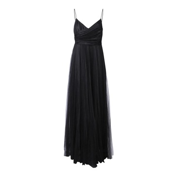 Black Pleated Tulle Maxi Dress