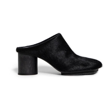 Black Calf Hair Mules with Square Toe