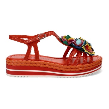 Hand-woven Leather Platform Sandals with Flower Decoration