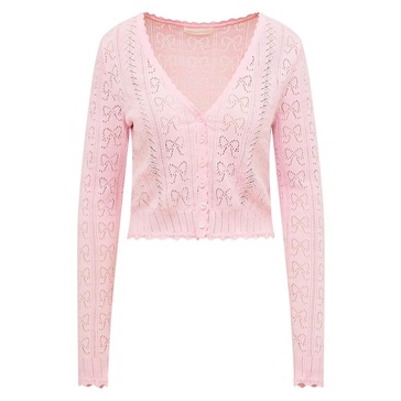 Petra Bow Pointelle Cardigan - Ballerina Pink