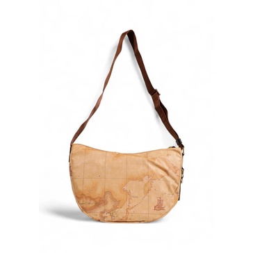 Beige Leather Accent Shoulder Bag