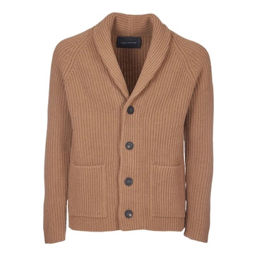 Camel Shawl Collar Cardigan English Rib