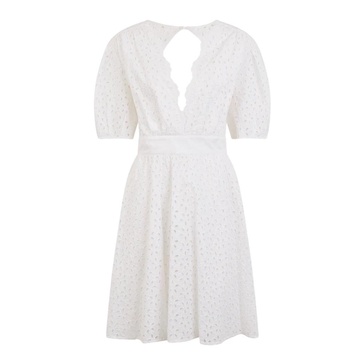 White Sangallo Dress with Short Sleeves