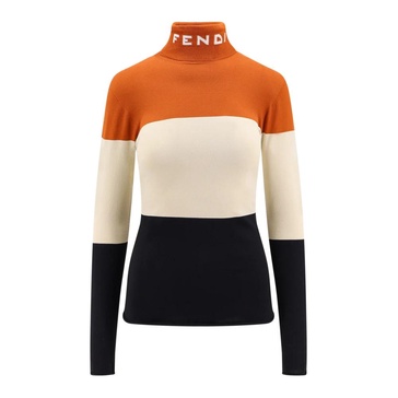 FENDI Multicolored Lycra High Neck Sweater with Logo for Women