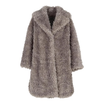 Grey Fur-Lined Knee-Length Coat