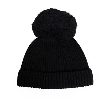 Ribbed Wool Beanie with Pom-Pom