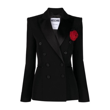 Black Floral Appliqué Wool Blazer