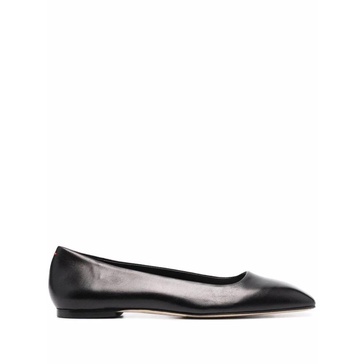 Black Nappa Leather Square Toe Flats