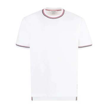 White Cotton T-Shirt with Ribbed Trims