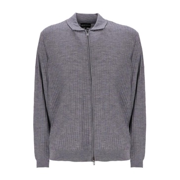 Grey Wool Zip Cardigan Sweater