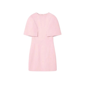 Short Sleeve Pink Wool Dress