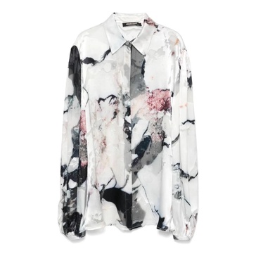 Marble-Printed Satin Shirt White Multicolour