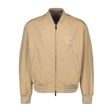 Ribbed Bomber Jacket with Logo Embroidery