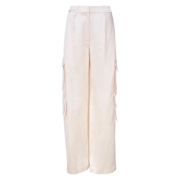 Satin Cargo Trousers Cream Linen