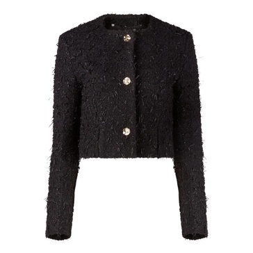 Black Tweed Round Collar Jacket