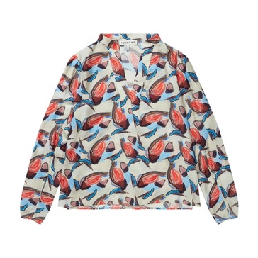 Abstract Print Top with Puffed Sleeves