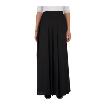 Elegant Black Linen Maxi Skirt with Pleats and Side Buttons