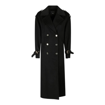 Double-Breasted Black Coat with Belt