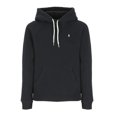 Black Cotton Hoodie with Drawstrings