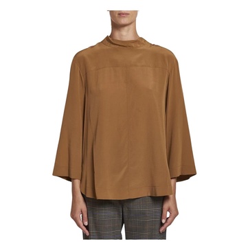 Brown Silk High Collar Shirt