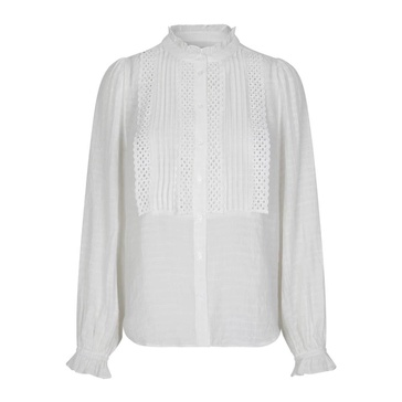 Embroidered Shirt with Ruffles White