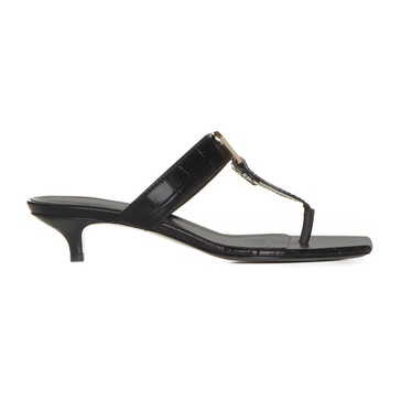 Black Crocodile-Effect Sandals with Kitten Heel