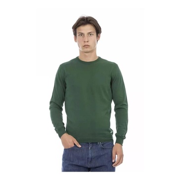 Green Cotton Sweater with Logo Insert