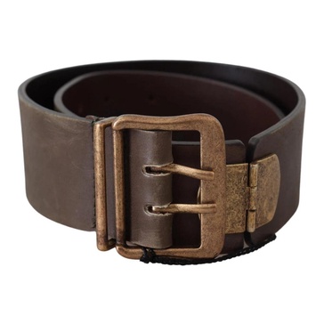 Brown Leather Wide Buckle Waist Belt