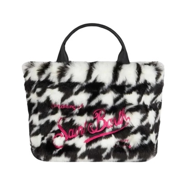 Faux Fur Handbag with Embroidered Logo