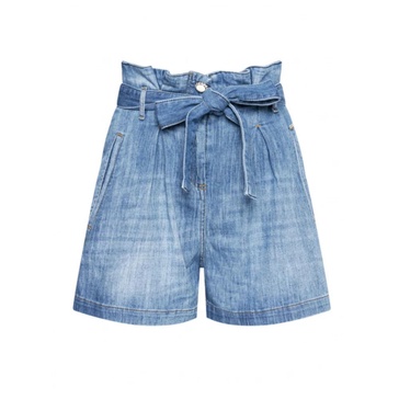 High-waisted Denim Shorts with Ribbon