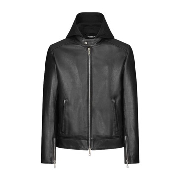 Black Biker Jacket with Detachable Hood